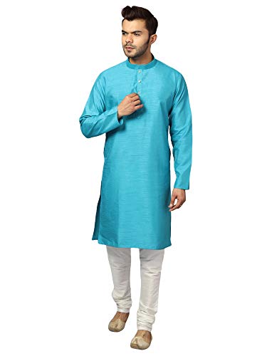 Image of Uri and MacKenzie Banarasi Dupion Silk Solid Kurta Churidar Pyjama Set for Men