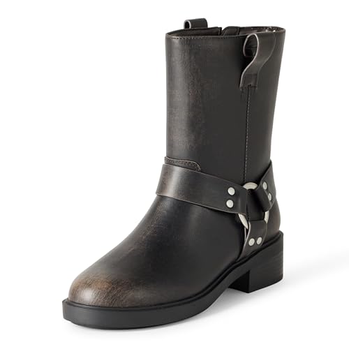 The Drop Women's Lilith Short Moto Boot with Buckles Biker