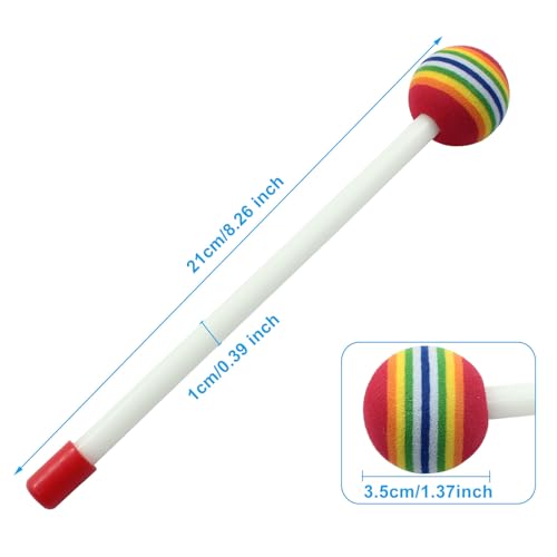 Dijedev 6 Pieces Lollipop Felt Drum Stick, 8.3 inch Timpani Mallets, Soft Foam Head Percussion Sticks, Rainbow Plastic Drumsticks Hand Percussion Toy for Adults Musical Instrument Accessories