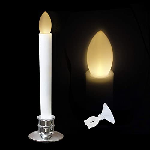 Image of 2 Pack Flameless Taper Candles with Remote /Timer & Suction Cup, Battery Operated Flickering LED Window Candles, Vintage Christmas Electric Fake Candlesticks, Silver Holder