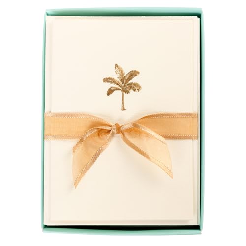 Image of Graphique Palm Tree Cards, Pack of 10 Cards with Envelopes, All Occasion Greetings, Blank Inside, Gold Foil Embossing, La Petite Press Collection Boxed Set, 3.25 inch x 4.75 inch