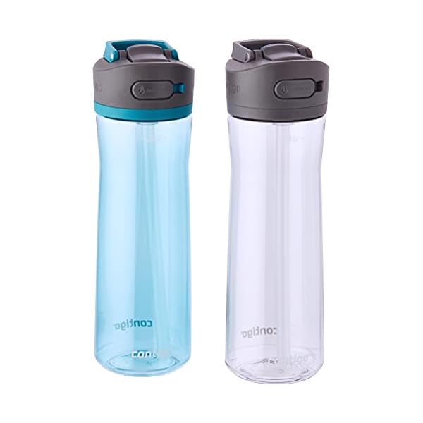 Contigo Ashland 2.0 Leak-Proof Water Bottle with Lid Lock and Angled Straw, Dishwasher Safe, Interchangeable Lid, Pack of 2, 24oz, Juniper/Sake