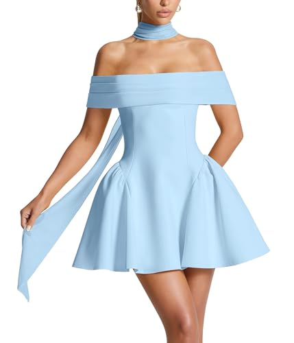 2025 Off The Shoulder A-Line Homecoming Dresses for Teens A-Line Short Satin Cocktail Party Gown with Scarf