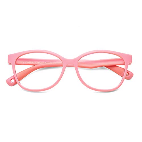 DeBuff Kids Blue Light Blocking Computer Glasses Boys Girls TPEE Unbreakable Eyeglasses Frame (Pink)
