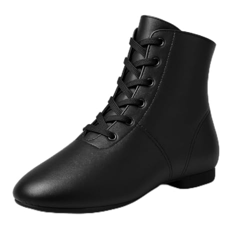 Jazz Boots High Top Dance Shoes, Leather, Lace-Up, Flat Sole