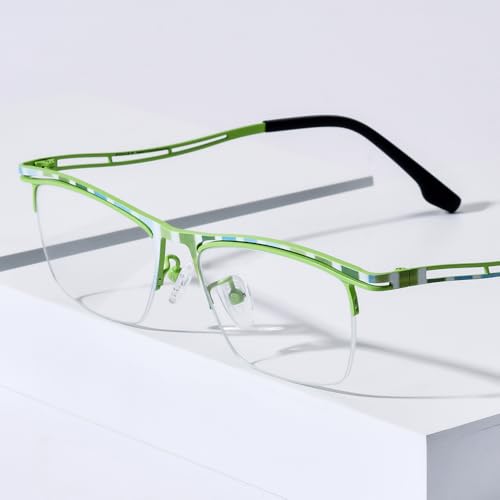 Image of FONEX Colorful Pure Titanium Glasses Frame Men Semi Rimless Square Eyeglasses Eyewear