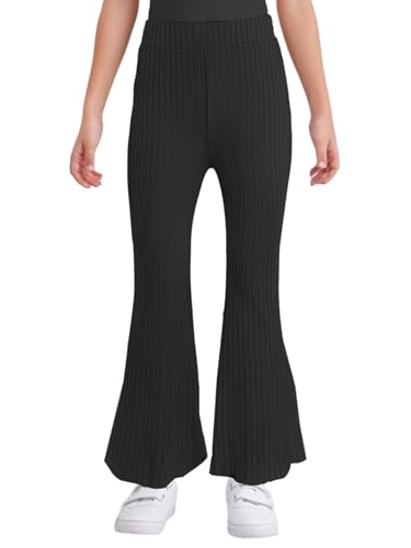 Kids Girls High Waist Solid Color Ribbed Flared Pants Bell-Bottom Leggings for Sports Yoga Active Casual Wear