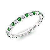 Diamondere Natural and Certified Emerald and Diamond Wedding Ring in 9ct White Gold | 0.74 Carat Full Eternity Stackable Band Ring for Women, UK Size J 1/2