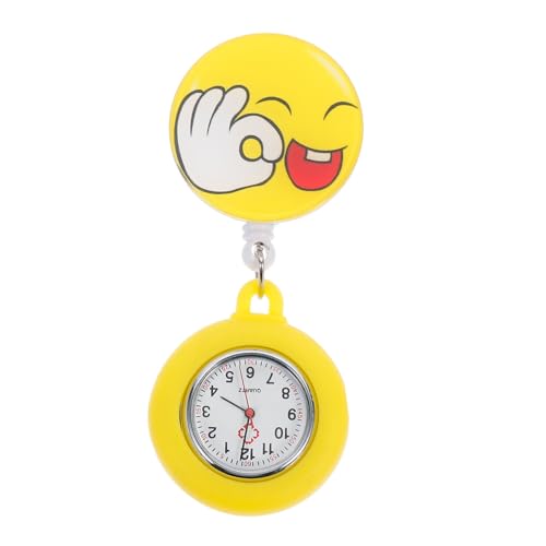 VERDANVERSE 可愛いデザインのナースウォッチ 伸縮クリップ式 薄型軽量製 看護師用ファッショナブル懐中時計 医療現場向け正確クォーツ時計 黄