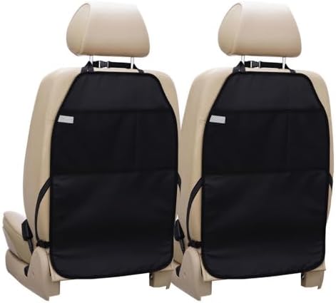 Viaviat Car Seat Protector Large Kick Mat 2 Pack Durable Water Resistant Auto Seat Back Covers with 2 Mesh Pockets Protection Against Dust Mud Scratches (Black, 2-Pack)