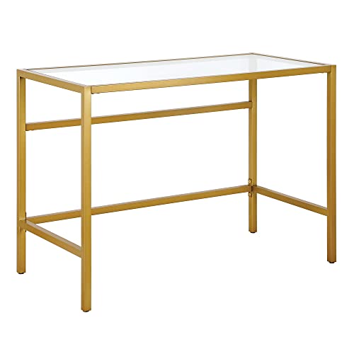 Image of Henn&Hart 42 inch Wide Rectangular Writing Desk in Brass, Laptop Desk, Computer Desk, Home Office