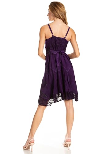 Image of Sakkas Stonewashed Rayon Adjustable Spaghetti Straps Mid Length Dress