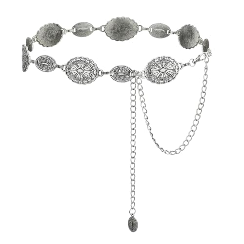 Image of SANNIDHI Waist Chain for Women for Saree Gold Metal Concho Waist Belt Stylish Boho Western Hip Belt Fashion Adjustable Cowgirl Jewellery Chain Belts for Dresses, Jeans, Skirts, Beach Outfits