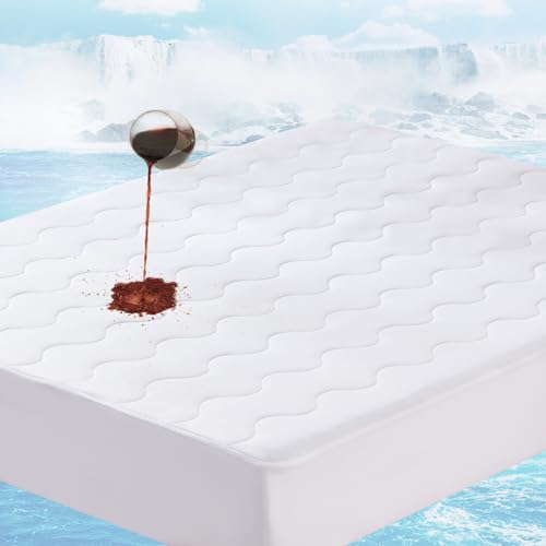 Luxe Linen Instant Cool Queen Mattress Pad for Hot Sleepers, Waterproof Cooling Mattress Topper Cover with TriSupport 3D Tech, Cloud-Like Mattress Protector Pad