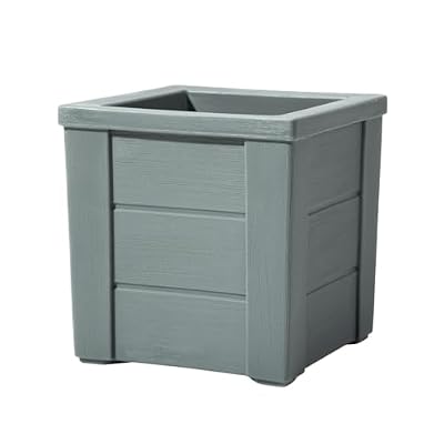 Step2 Lakewood Square Planter, Large Planters for Outdoor Plants, Gardening and Flower Pot for Patio or Porch, Efficient Drainage, Durable Plastic, Sage Gray, 1-Pack