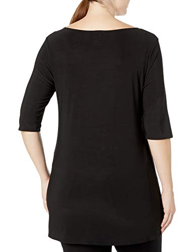 Star Vixen Women's Plus Size 3/4 Sleeve Scoop Neck Tunic-Length Colorblock Ity Knit Top With Polka Inset, Black/Red/Black-White Dot, 2X #TOP1