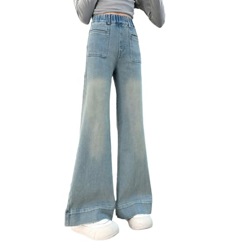 Tween Girls Baggy Jeans-Wide Leg Denim Pants with Pockets, Elastic Waistband Bell Bottom Jeans for Girls4