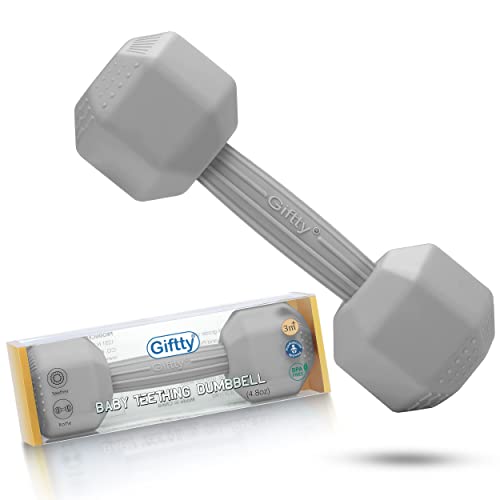 Image of Giftty Baby Dumbbell Toy - Silicone Infant Rattle Teething Toy Teether Toddler Sensory Toy Durable Safe Exercises Workout Weight - Great Gift for Girls and Boys (1pcs 4.8oz - Gray)
