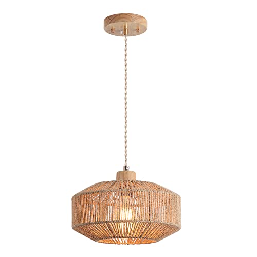 Hchunqjor Coastal Woven Pendant Light Fixture One-Light Adjustable Natural Hemp Rope Cage Pendant Lighting for Kitchen Island Sink Farmhouse Dining Room