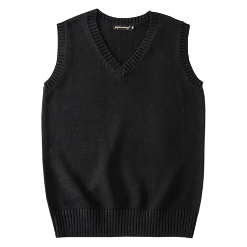 [AOY] スクールベスト 制服 ベスト 【可愛いお洒落な雰囲気を作る単品・重ね着スタイル・14色提供】 ニット Vネック セーター 重ね着 ふわふわ 綿 ゆったり 丈夫 無地 可愛い お洒落 女子 通学 通勤 学生 JK制服 高校生 中学生 デート （M，ブラック）