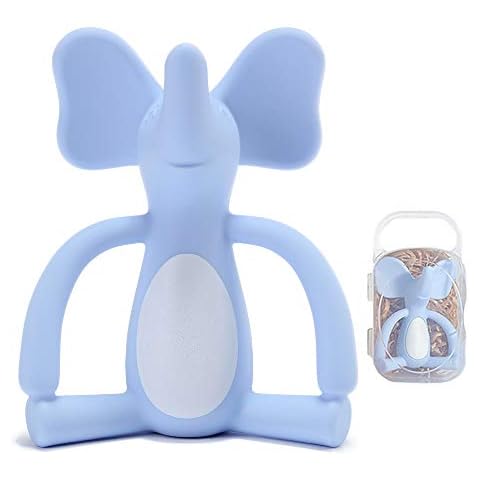Baby Teething Toy, Pacifier, Food Grade Liquid Silicone Baby Teether, Soft Infant Teether Chew Toy, BPA Free, Multi-Texture Design Cute Elephant Teether, Soft and Sturdy (Blue Elephant) Cover