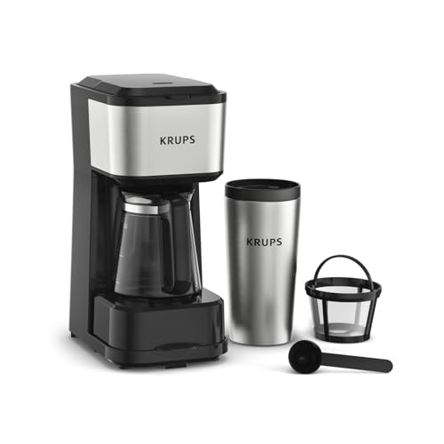 Krups Simply Brew Kaffeebereiter mit Filter 3 in 1, 3 Brühoptionen, amerikanischer Kaffee, hitzebeständige Glaskaraffe, doppelwandiger Reisebecher aus Edelstahl, KM207D