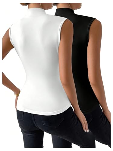 SOLY HUX Women's 2 Piece Tank Tops Ruched Wrap Mock Neck Sleeveless Slim Fit Casual Summer Top2