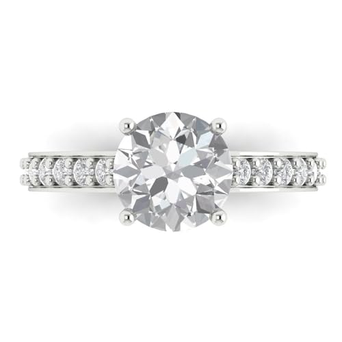 2.18 Ct Brilliant Round Cut Clear Simulated Diamond 14K White Gold Solitaire with Accents Engagement Promise Bridal Ring