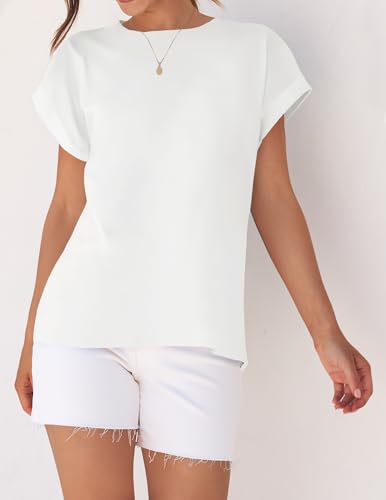 ZESICA Womens Summer Cap Sleeve Crewneck Tops Casual Loose Striped T-Shirts Basic Tees3