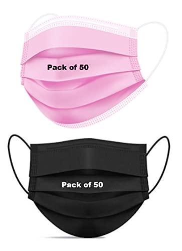 Wisezag Black Pink Surgical Mask Pack of 100 Pieces Disposable Masks 3 ply layer with nose clip Meltblown Use and Throw Masks Pack of 100 Pcs Pin 3 Ply Comfortable Fabric Pink Kid Face Mask Earloop.