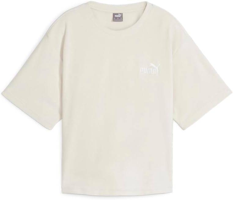 PUMA Womens Essentials Elevated Relaxed Cropped Crew Neck Short Sleeve Casual Tops Casual - Beige