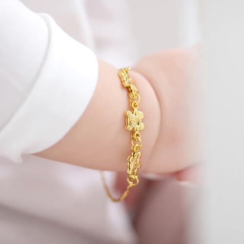 In Season Jewelry 925 Sterling Silver Teddy Bear Charm Bracelet 5"- Yellow Gold Flashed Bracelet For Babies, Infants & Toddlers- Fun and Adorable Figaro Link Chain Teddy Bear Bracelet For Young Girls3