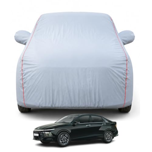 Image of Premium Car Cover for Hyundai's Verna 2017-2022 Models | Waterproof, UV & Dust Protection | Mirror & Antenna Pocket | Triple Stitched, Soft Inner Lining, Belt & Buckle (Dark Grey)