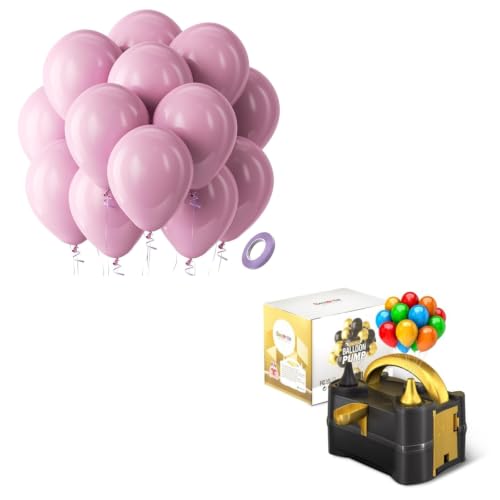Image of Bezente Mauve Balloons Latex Party Balloons - 100 Pack 12 inch Round Helium Dusty Pink Dark Rose Balloons and Electric Balloon Pump