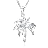 ZBA Natural Diamond Solid 10K White Gold Palm Tree Necklace for Women Palm Tree Pendant Necklace Hawaii Fine Jewelry (Color F-G/Clarity I1-I2)