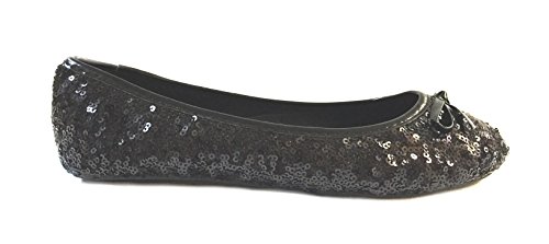Shoes8teen Womens Sequin Ballet Flat (Large 9/10, 2001B Black)