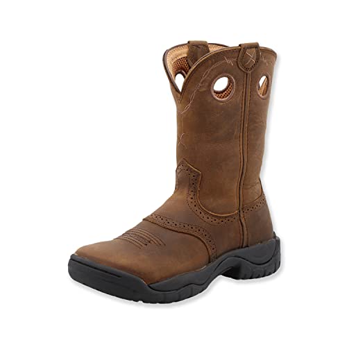 Twisted X Womenâ€™s 9â€ Work Boot Distressed Saddle - Crafted with K Toe Profile, Full-Grain Oiled Leather, Air-Mesh Lined Shaft, Molded Rubber Outsole, and Compression-Molded EVA Midsole, Distressed Saddle & Distressed 9 M