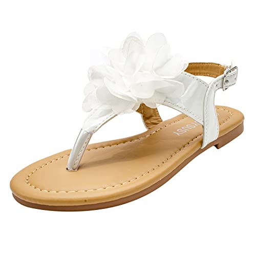 Generic Girls' Thong Sandals with Chiffon Flowers Toddler Summer Flip Flops with Backstrap Little Girls Beach Shoes