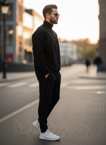 Image of Mack Jonney Solid Half Zipper Track Suit for men | Co-ord Set | Warm Fleece Tracksuit Set | Full Sleeve Sweatshirt
