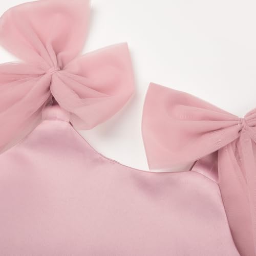 Uhnice Girls Sleeveless Tulle Dress with Fixed Shoulder Bows for Flower Girl Wedding Party3