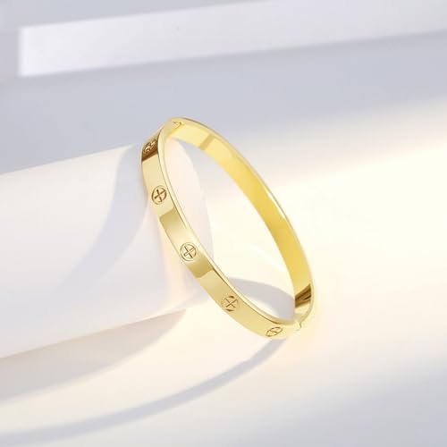 18K Gold Plated Love Bangle Bracelets for Women, Stainless Steel Cubic Zirconia Bangle Crystal Friendship Jewelry, Easter Wedding Birthday Gifts for Her, Girlfriend, Wife, Monther4