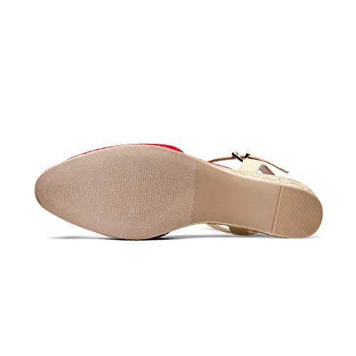 DREAM PAIRS DREAM PAIRS Womens DPW211 Platform Ankle Strap Closed Toe Espadrille Wedge Sandals, Red, Size 9