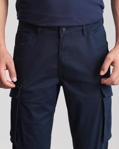 Image of MUFTI Navy Slim Fit Cargo Trousers