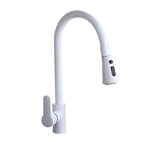 Lovedima Contemporary High-Arc 360 Degree Swiveling Pullout Sprayer Kitchen Faucet with Dual Function (White)