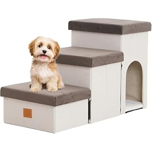 Dog Stairs for Small Dog, Foldable Pet Steps with Storage for High Bed, Portable Ramp Stairs for Couch, 3-Step Pet Stairs for Small Dogs and Cats