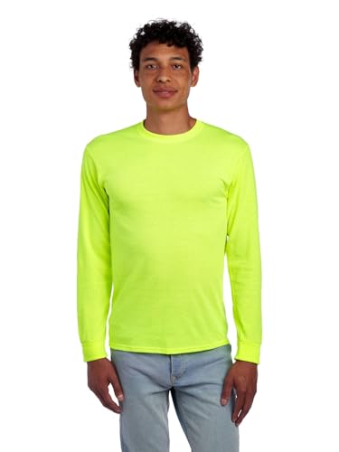 Jerzees Men's Dri-Power Cotton Blend Long Sleeve Tees, Moisture Wicking, Odor Protection, UPF 30+, Sizes S-3X, Safety Green, Large