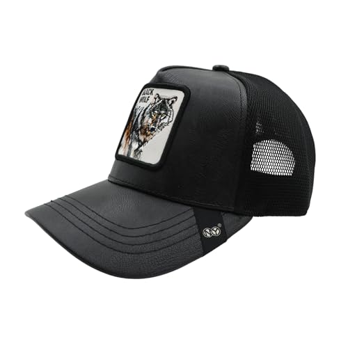 Image of kill off Leather Baseball Cap Panther Patch Cap Trucker for Men Snapback Mesh Animal Patch Hat Men's Black Djustable Baseball Hat Streetwear Fashion Hat