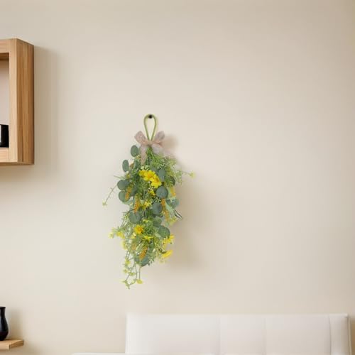 Guirnalda amarilla de eucalipto artificial en forma de lágrima para mesas de interior 5