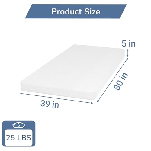 Image of PayLessHere 5 Inch Twin XL Green Tea Memory Foam Mattress Cooling Gel Infused Mattress,Medium Firm Mattresses Fiberglass Free /CertiPUR-US Certified /Bed-in-a-Box /Pressure Relieving Twin XL Size,White