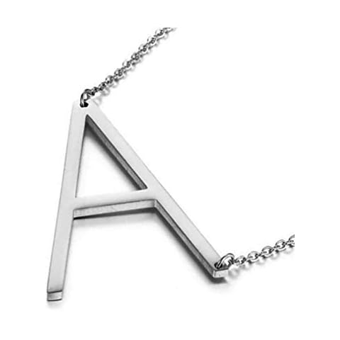 MOMOL Sideways Initial Necklace, Stainless Steel Silver Large Big Letter U Pendant Necklace Script Name Monogram Necklaces for Women Cover